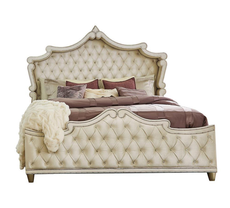 Antonella Upholstered Tufted Queen Bed Ivory and Camel